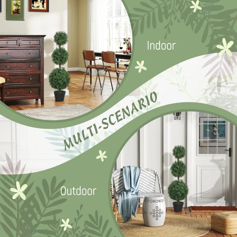 Set of 2 Decorative Artificial Boxwood Topiary Trees in Pot 100cm Green Indoor Outdoor Fake Plants for Home Decor