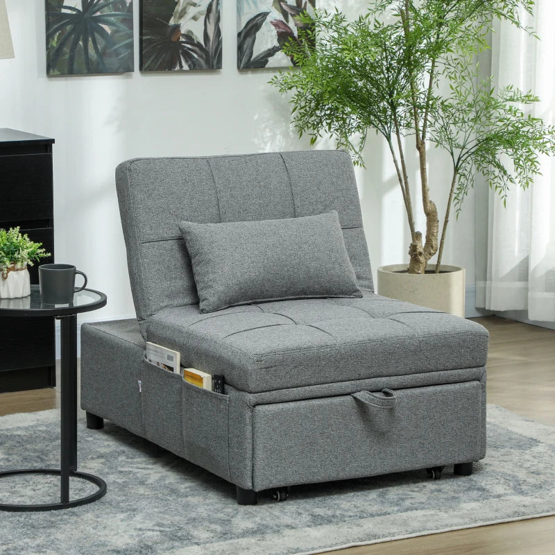 Versatile Dark Grey Four-in-One Sleeper Chair for Compact Living Spaces