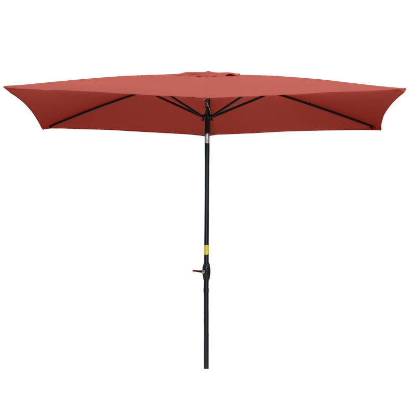 Rectangular Wine Red Garden Parasol Umbrella, 2x3m, Crank Tilt, Aluminium Pole