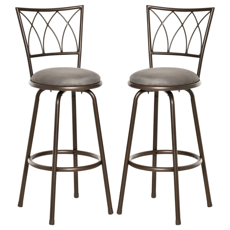 Set of 2 Swivel Bar Chairs - Armless Upholstered Metal Frame Barstools with Backrest & Footrest in Bronze