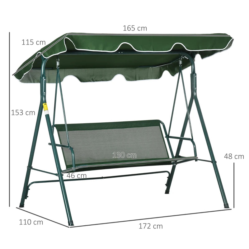 Green 3-Seat Garden Swing Chair with Adjustable Canopy