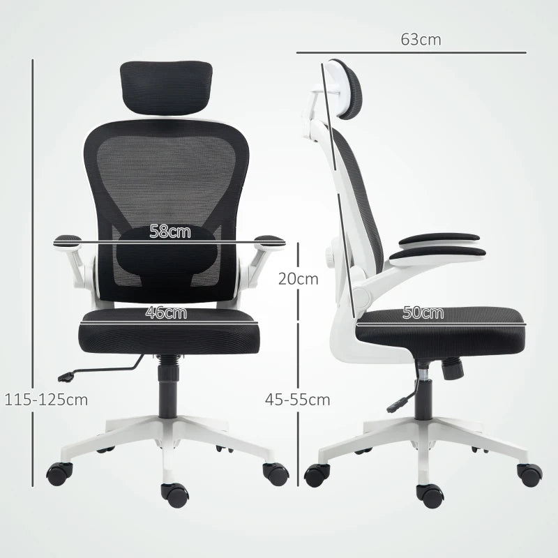 Ergonomic Executive Office Chair - High Back Mesh Desk Chair with Flip-Up Armrests, Rotatable Headrest & Adjustable Lumbar Support - Black