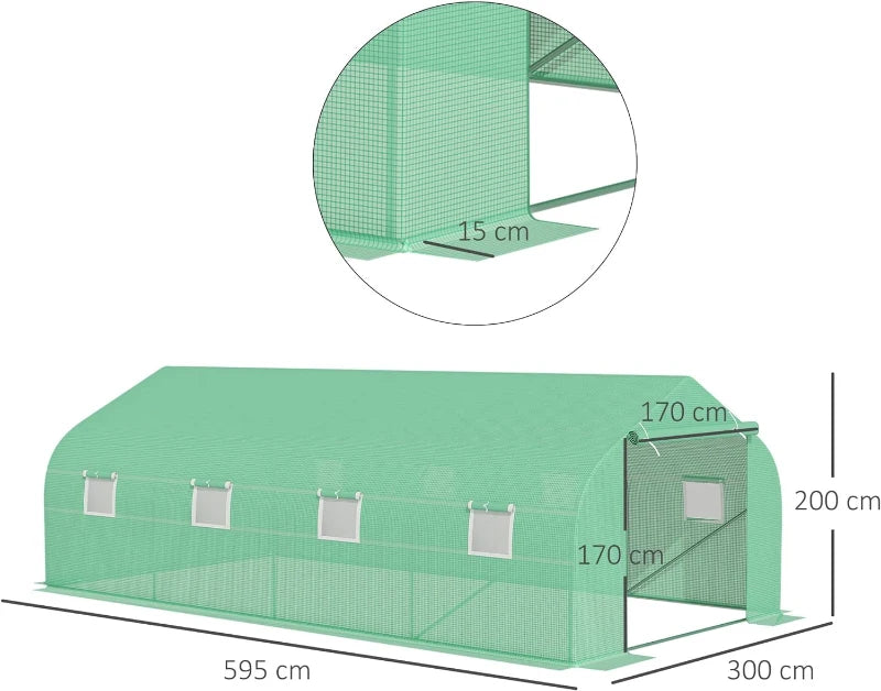 Green Walk-In Garden Greenhouse with Windows and Door (6x3m)