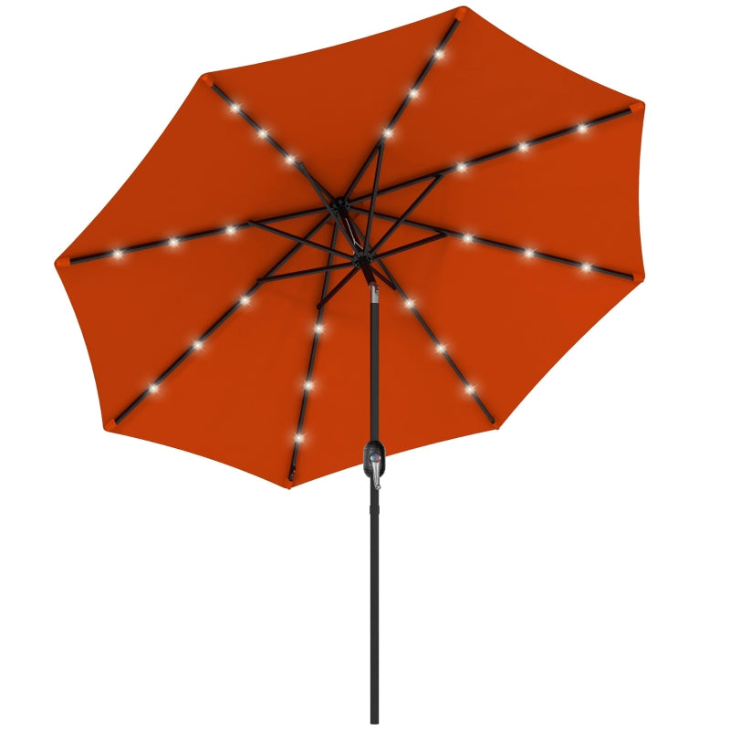 Orange 2.7m Patio Umbrella with Tilt Crank and LED Lights