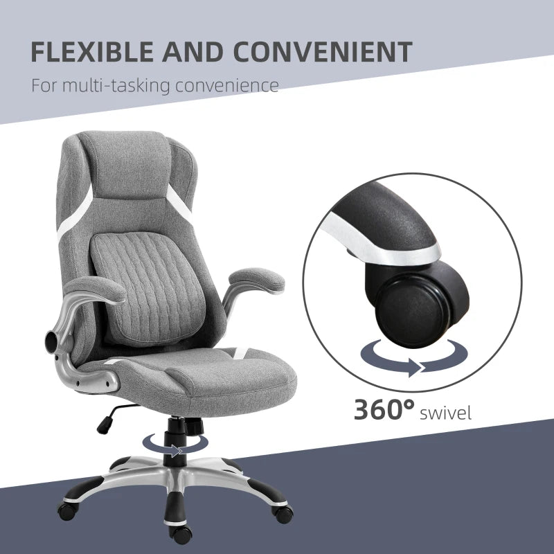Vinsetto Adjustable Height Linen-Look Office Chair - Stylish Grey Ergonomic Design for Home & Office Comfort