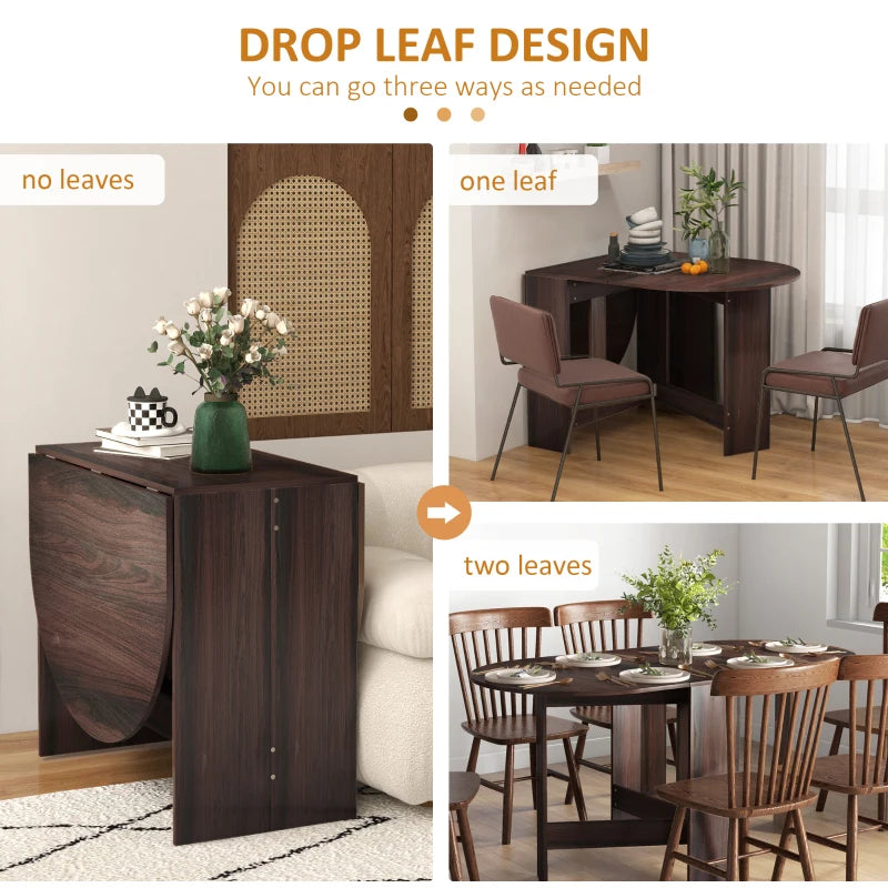 Folding Drop Leaf Dining Table for Small Spaces - Oval Chocolate Wood Effect Tabletop for Dining Room