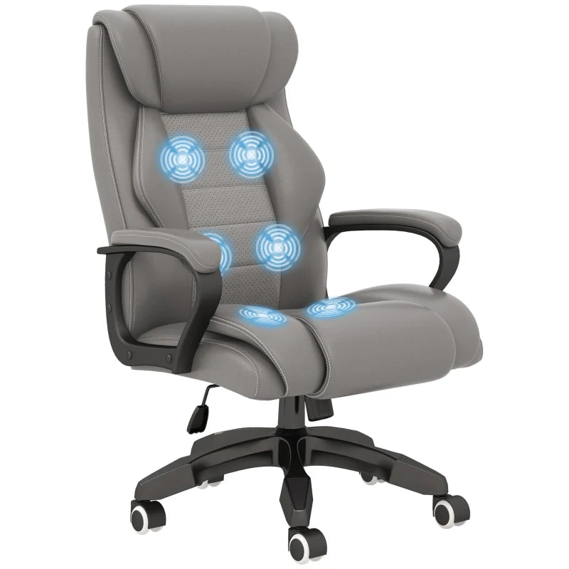 Vinsetto Grey Office Chair with 6-Point Massage & Back Heat, Ergonomic PU Desk Chair with Padded Seat & Tilt Function
