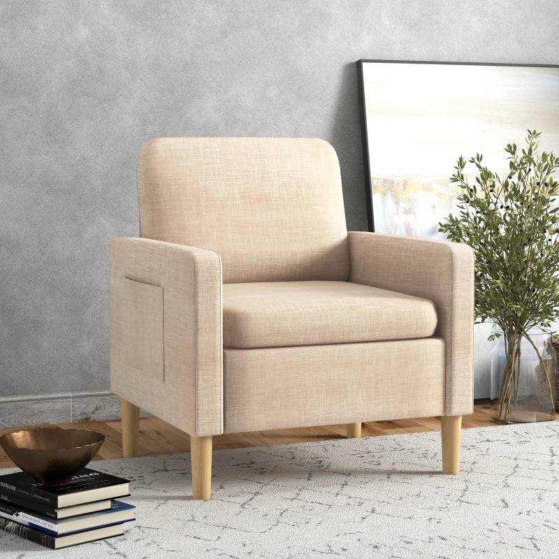 Stylish Upholstered Accent Chair for Living Room, Bedroom or Home Office - Comfy Beige Fireside Armchair