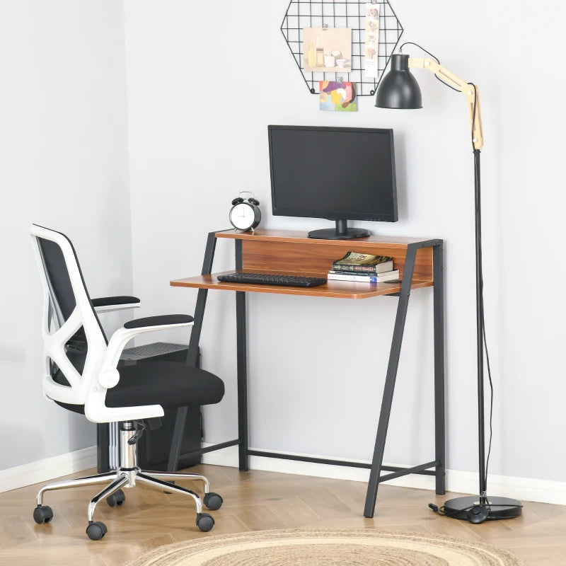 Walnut Writing Desk - 84L x 45W cm Computer Table for Home Office, PC Laptop Workstation with Storage Shelf