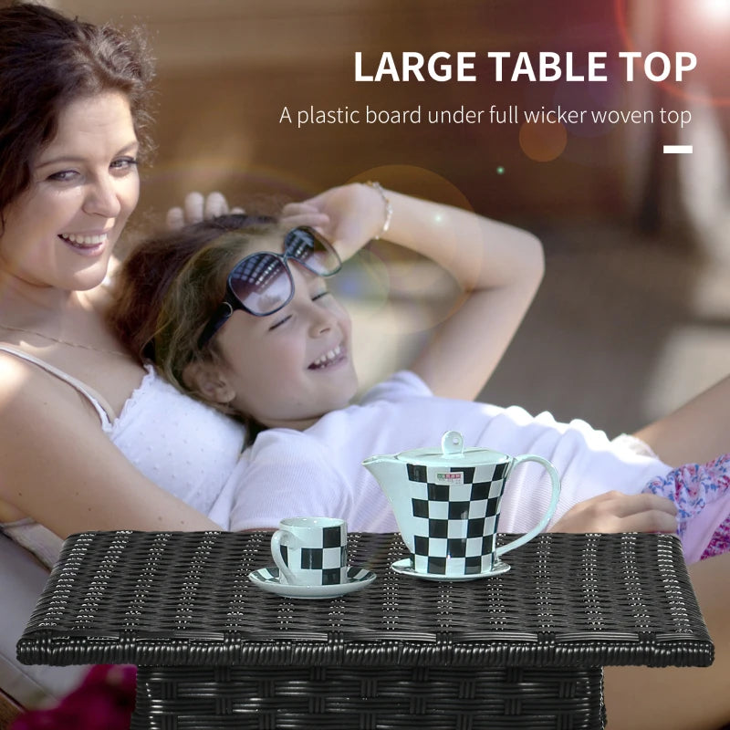 Black Rattan Outdoor Side Table with Plastic Board - Patio, Garden, Balcony