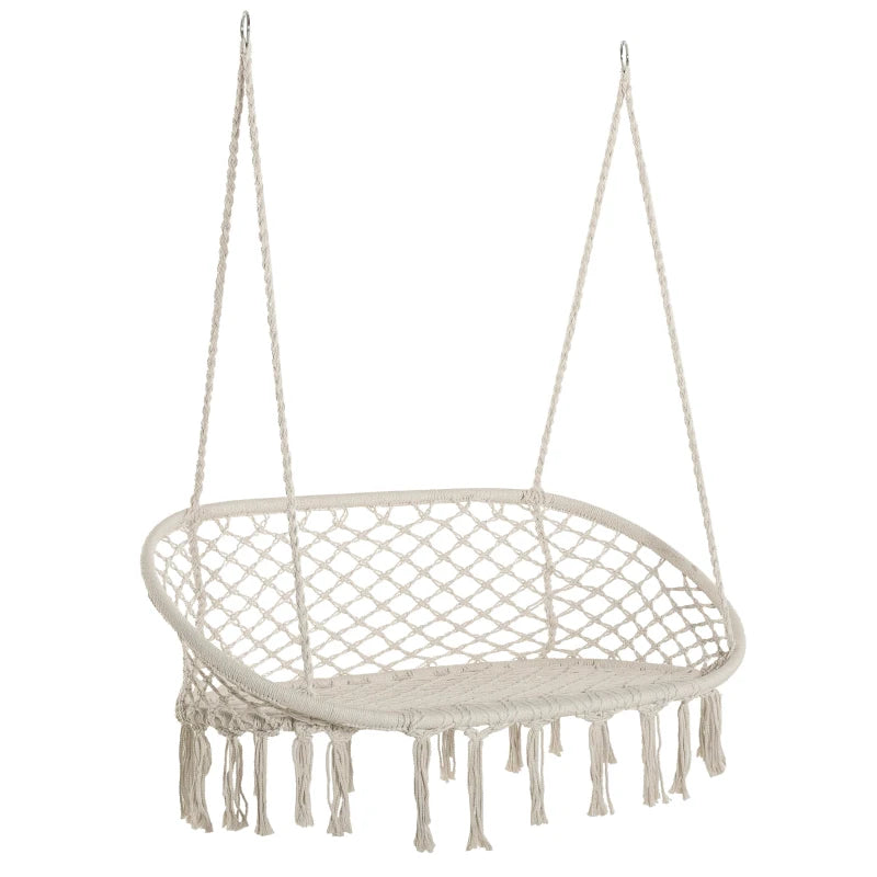 Cream White Cotton Rope Hammock Chair with Metal Frame