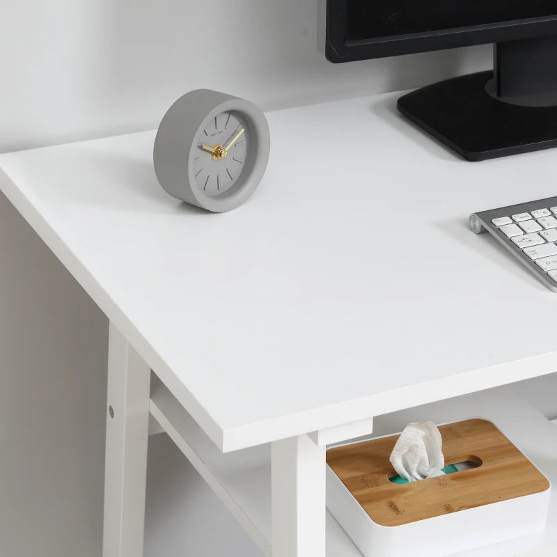 Compact White Computer Desk with Storage Shelves - Study Table & PC Workstation for Home Office, Easy Assembly, 120x51cm