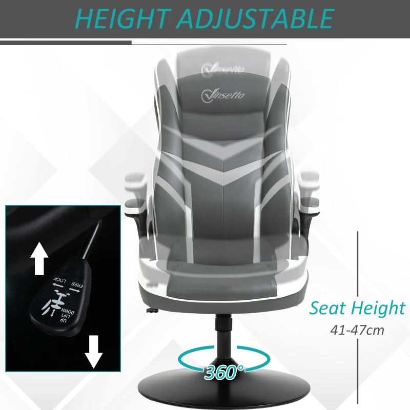 Vinsetto Ergonomic Gaming Chair - Adjustable Height, Swivel Base, PVC Leather - Stylish Grey Home Office Desk Chair