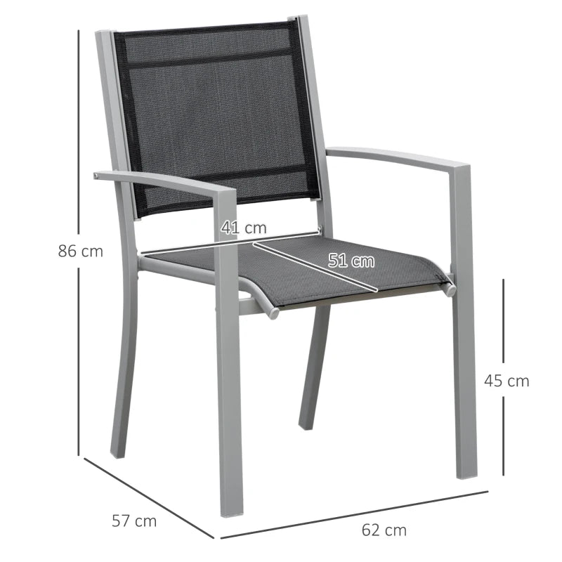 Steel Frame Outdoor Dining Chairs Set of 2 - Grey/Black