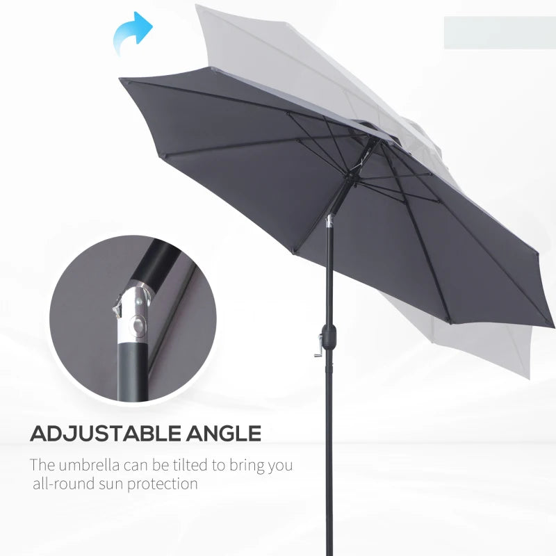 Charcoal Grey 2.7M Tilting Garden Parasol Umbrella with Glass Fibre Ribs