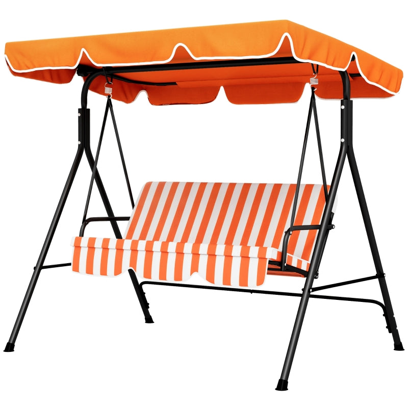 Orange 3-Seater Canopy Swing Chair with Top Roof - Heavy Duty Metal Garden Rocking Bench