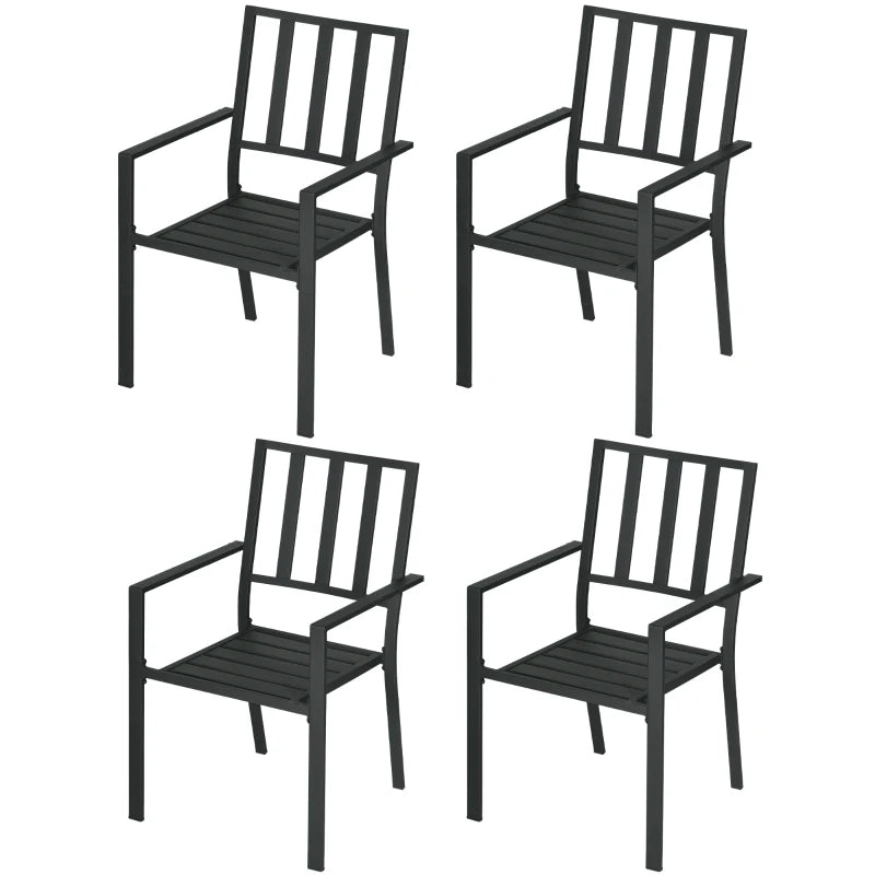 Set of 4 Sleek Black Metal Garden Chairs