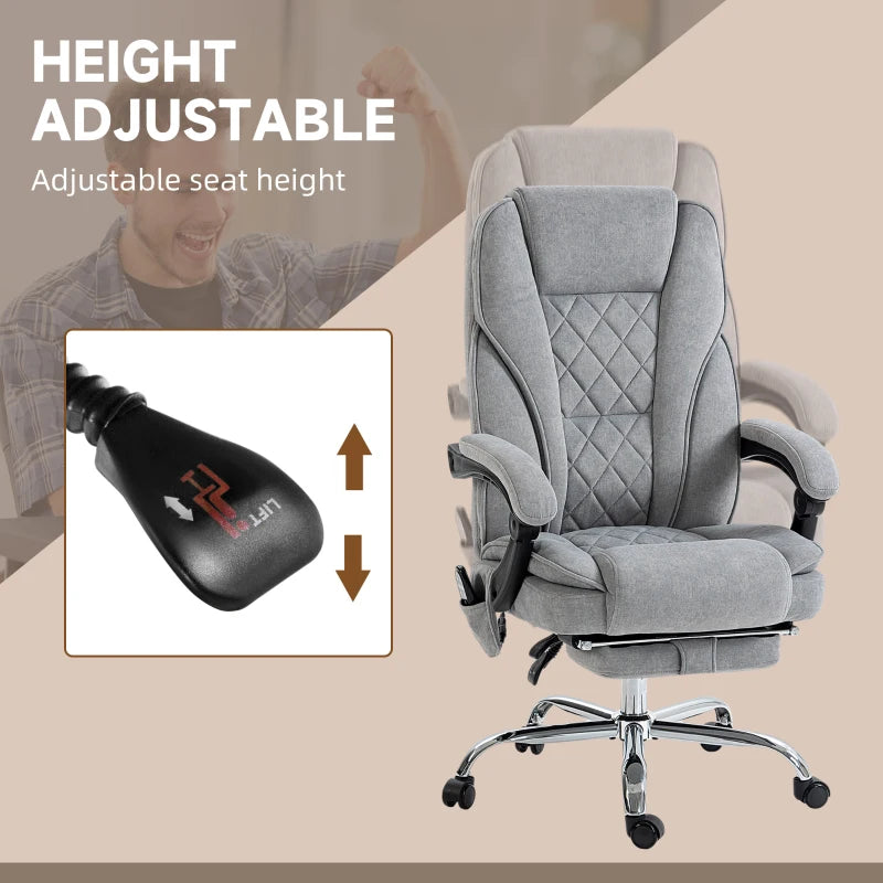 Vinsetto Heated Reclining Massage Office Chair with Adjustable Height & Footrest - Ergonomic Grey Computer Chair