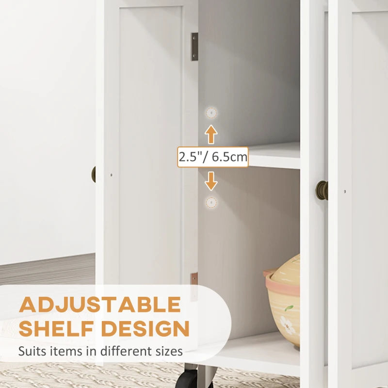 Rolling Kitchen Island Storage Trolley with Rubber Wood Top & Drawers - White Dining Room Cart for Easy Organization