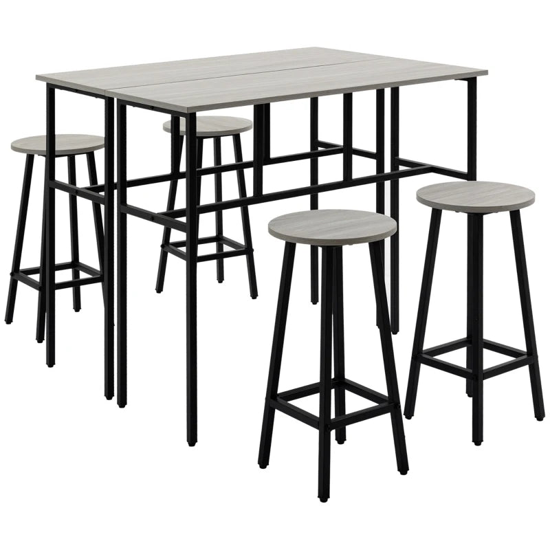 6-Piece Grey Bar Table Set - 2 Breakfast Tables & 4 Stools, Counter Height Dining for Kitchen & Living Room
