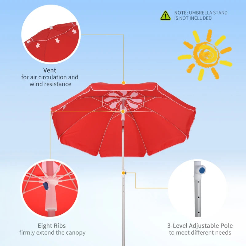 Red Portable Beach Umbrella with Tilt and Adjustable Height