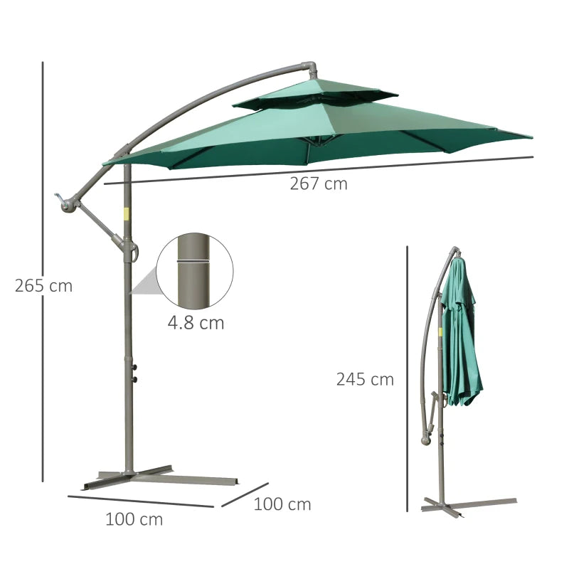 Green Double Tier Cantilever Patio Umbrella with Crank Handle