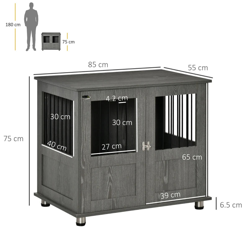 Dog Crate Table for Medium & Large Dogs - Indoor Use, Magnetic Door, 85x55x75 cm, Stylish Grey Design