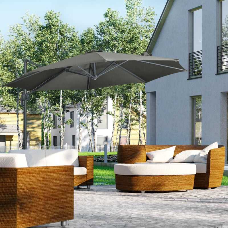 Grey 3x3m Cantilever Garden Umbrella with 360° Rotation and Tilt