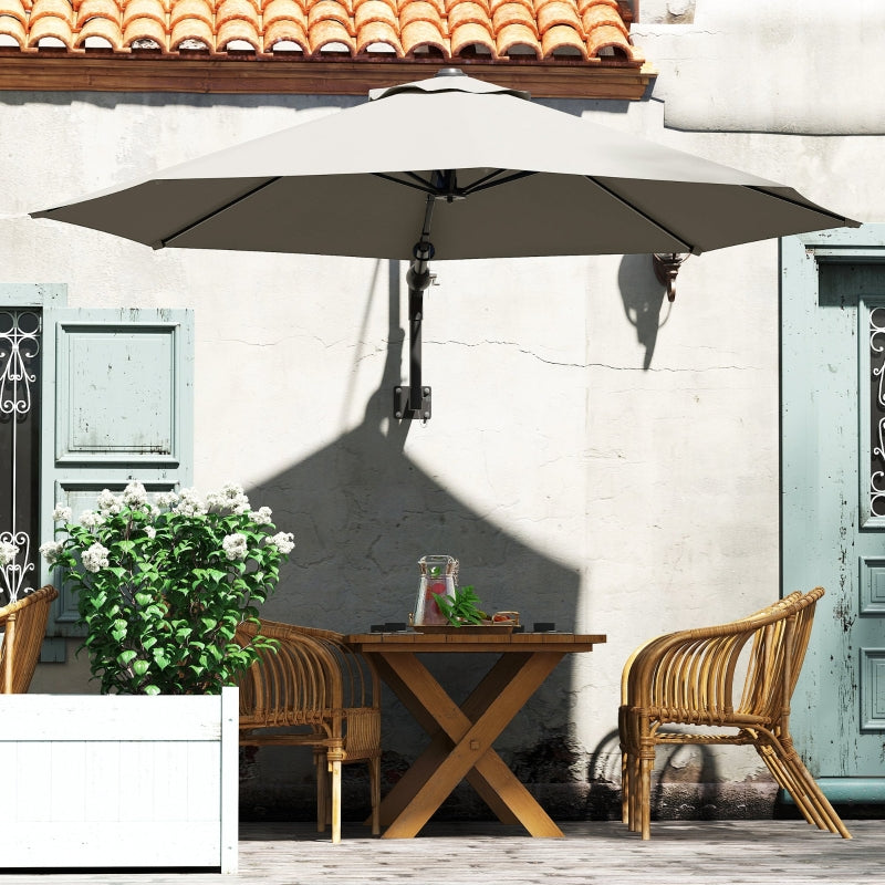 3m Wall-Mounted Parasol Shade with Handle - Light Grey Outdoor Umbrella for Patio