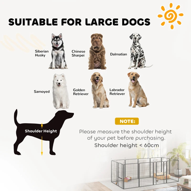 12 Panel Solid Dog Playpen with Doors for Large Dogs 100cm Tall Black