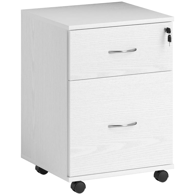 Lockable Two Drawer Filing Cabinet - White Wood Grain - Secure Storage Solution for Home or Office Organization