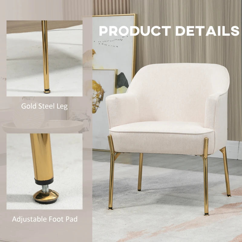 Modern Cream Fabric Accent Chair with Metal Legs for Living Room, Bedroom or Home Office