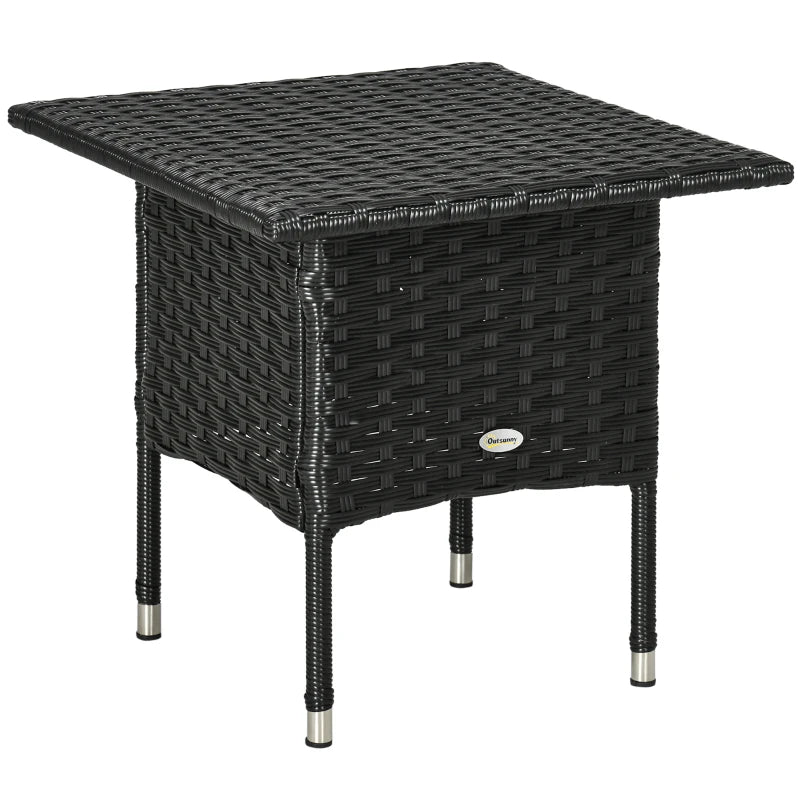 Black Rattan Outdoor Side Table with Plastic Board - Patio, Garden, Balcony