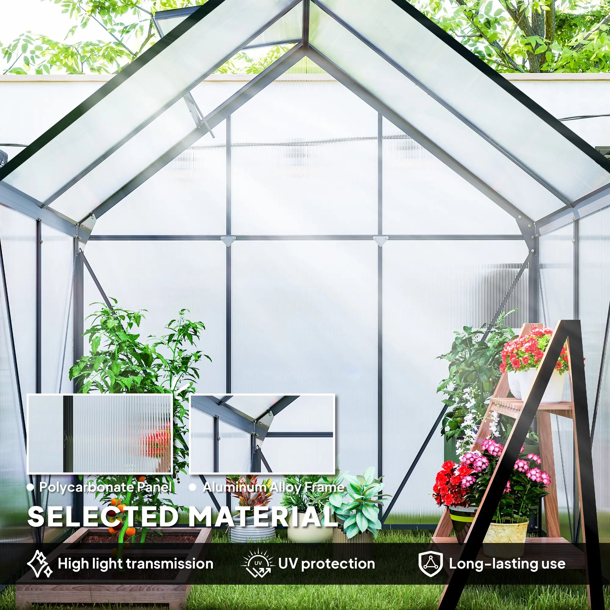 192.5cm x 131cm Walk-In Polycarbonate Greenhouse