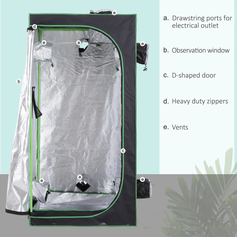 Black Hydroponic Grow Tent with Adjustable Vents, 80x80x160cm