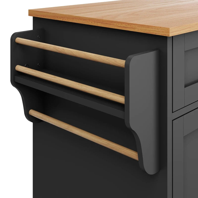 4-Tier Rolling Kitchen Island with Versatile Storage - Black Wooden Finish for Utensils & Kitchen Organization