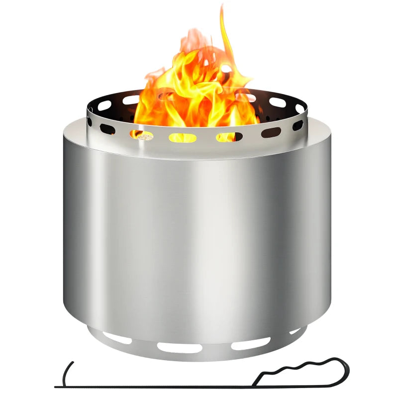 Portable Smokeless Fire Pit - 48.5cm Stainless Steel Wood Burning Firepit with Poker for Garden, Camping & Bonfire Parties