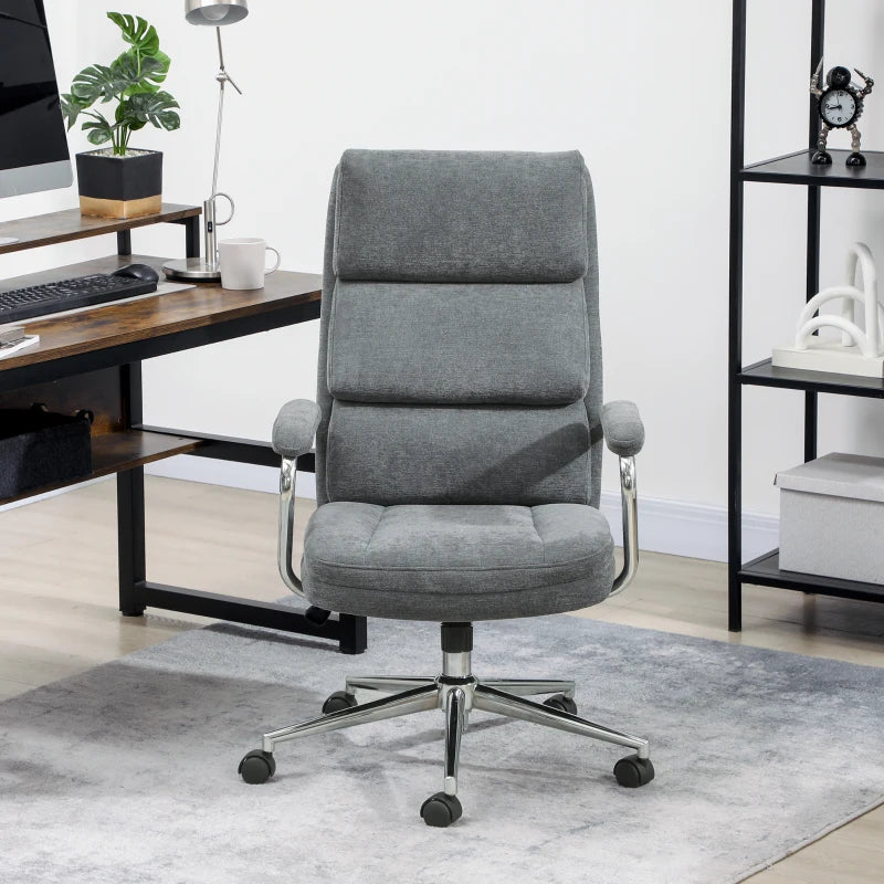 Executive Office Chair - Charcoal Grey Linen Fabric Desk Chair with Double-Layer Back Cushion, Tilt Function & Height Adjustment