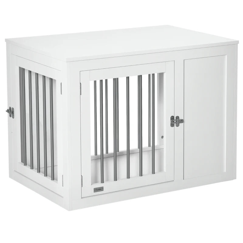 2-in-1 Dog Cage & Side Table for Medium Dogs - White, Lockable Doors, Stylish Pet Furniture, Space-Saving Design