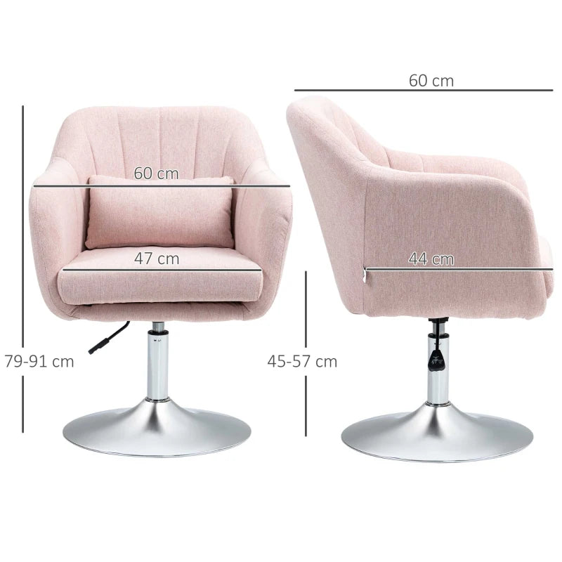 Contemporary Swivel Linen Accent Chair with Adjustable Height, Thick Cushion and Lumbar Support for Living Room or Office in Pink