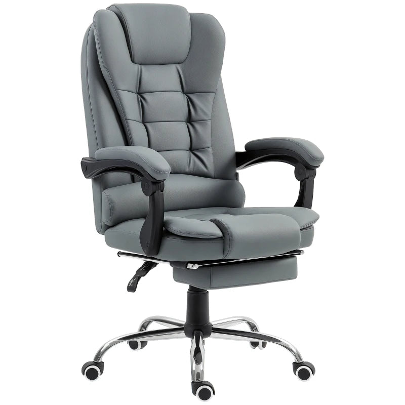 Executive Office Chair with Swivel Wheels, Reclining Backrest & Retractable Footrest - Stylish Grey Home Office Seating