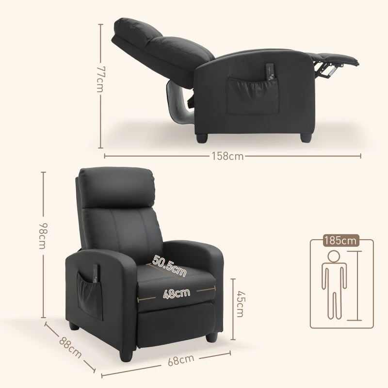Massage Recliner Armchair in Faux Leather with Adjustable Leg Rest and Side Pocket for Living Room
