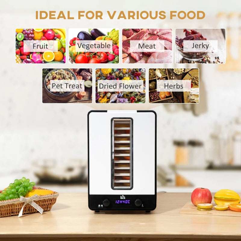 11-Tray Food Dehydrator with Adjustable 40-70°C Temperature Control and Timer for Perfectly Dried Fruits and Vegetables