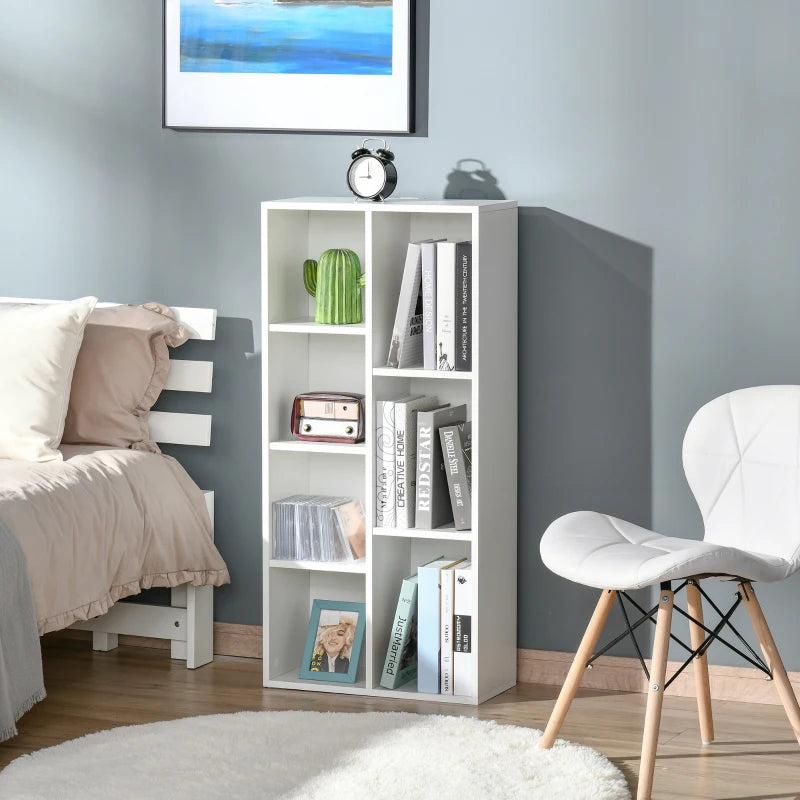 Stylish Seven-Cube Bookcase in White Wood Effect - Modern Storage Solution for Home or Office Organization