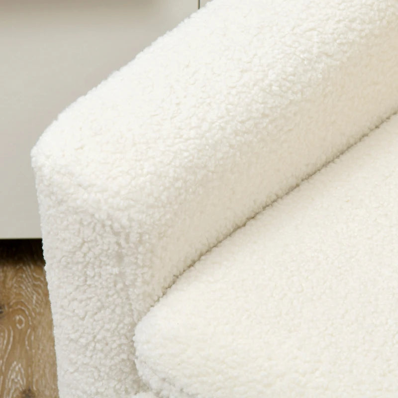 Upholstered Accent Armchair with Wooden Legs and Wide Padded Seat in Cream White, Teddy Fabric Occasional Chair