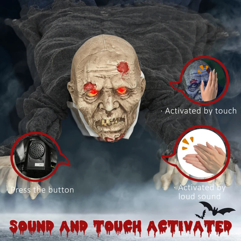 5.2ft Life Size Animated Crawling Zombie Halloween Decoration - Motion Activated, Light Up Eyes, Howling Sound, Posable Arms