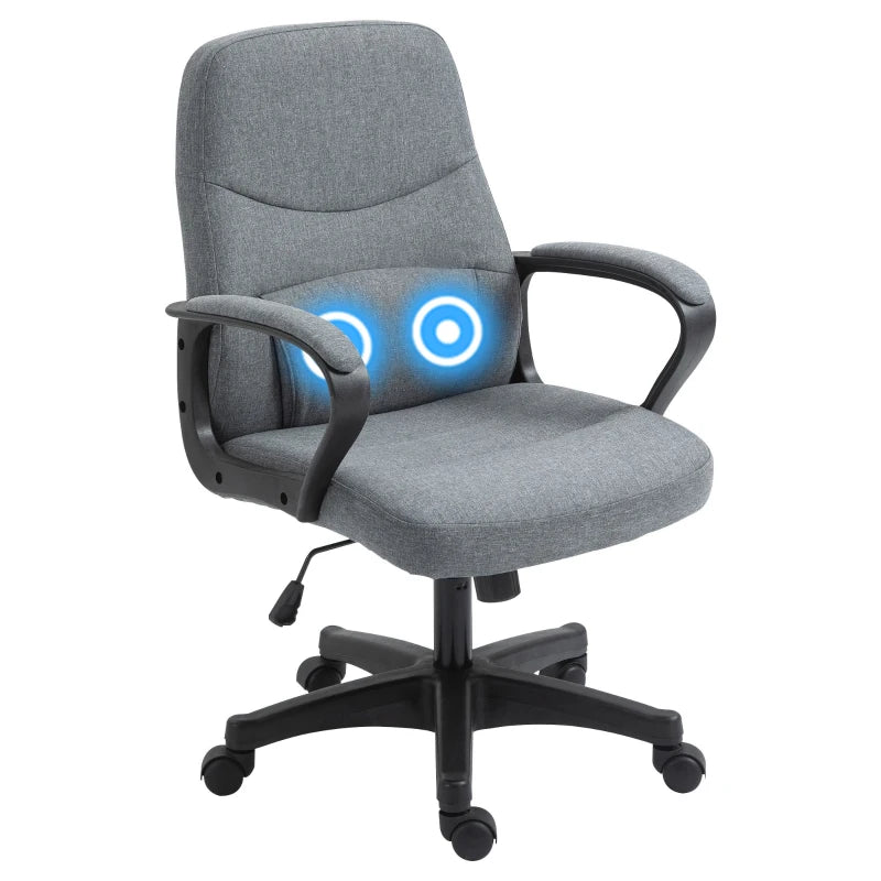 Vinsetto Grey Fabric Office Chair with Massage Lumbar Support, Adjustable Height, Mid Back Design, Swivel Wheels for Comfort