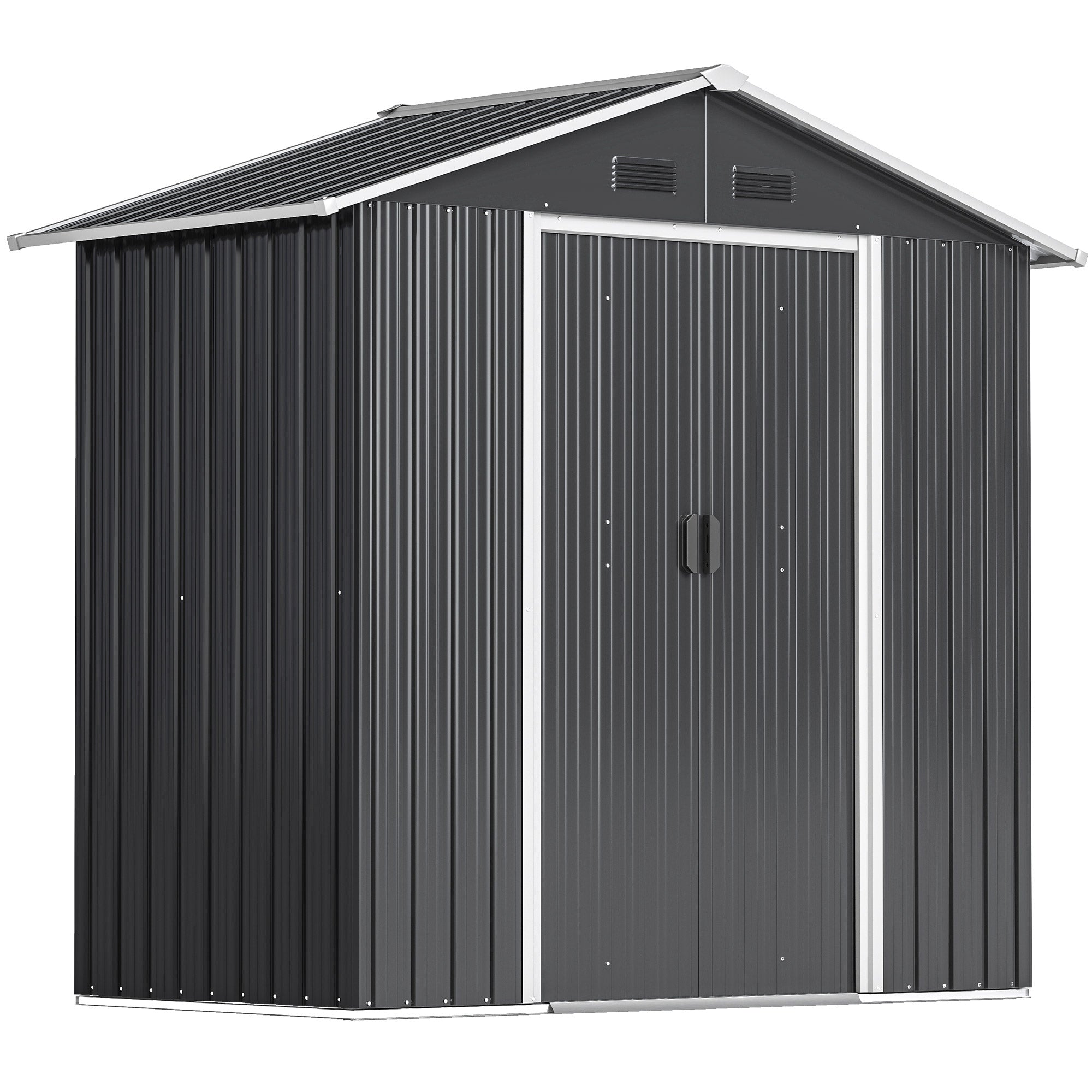 Dark Grey 6.5ft x 3.5ft Metal Garden Storage Shed With Double Sliding Doors and 4 Vents