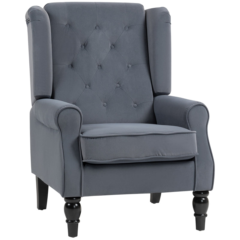 Retro Upholstered Wingback Accent Chair with Button Tufting for Living Room and Bedroom in Grey