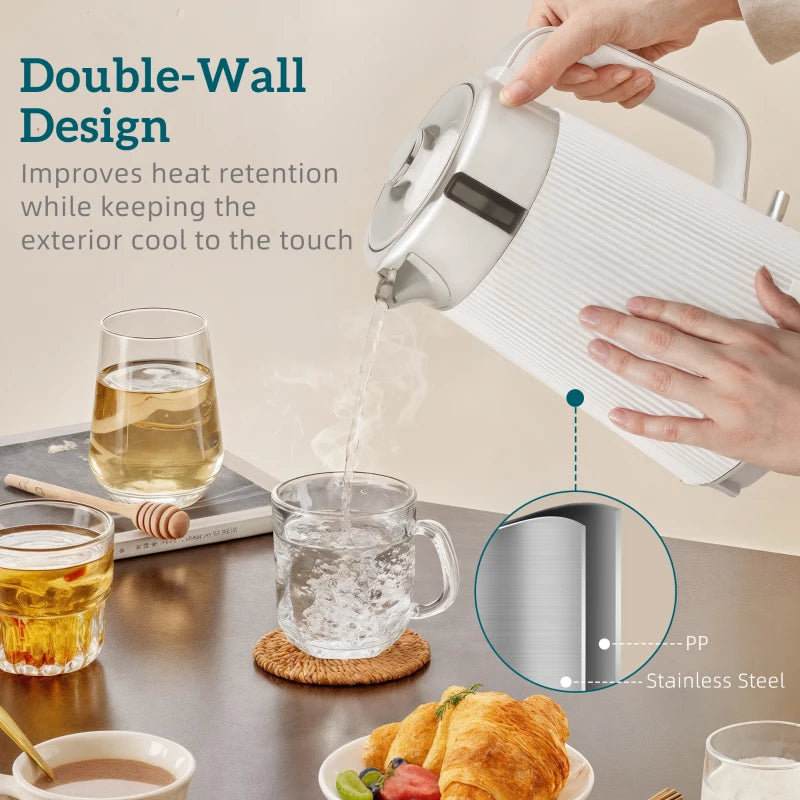 Electric Stainless Steel Kettle & Toaster Set - 3000W Fast Boil 1.7L Kettle with Strix Thermostat & 4 Slice Toaster, White